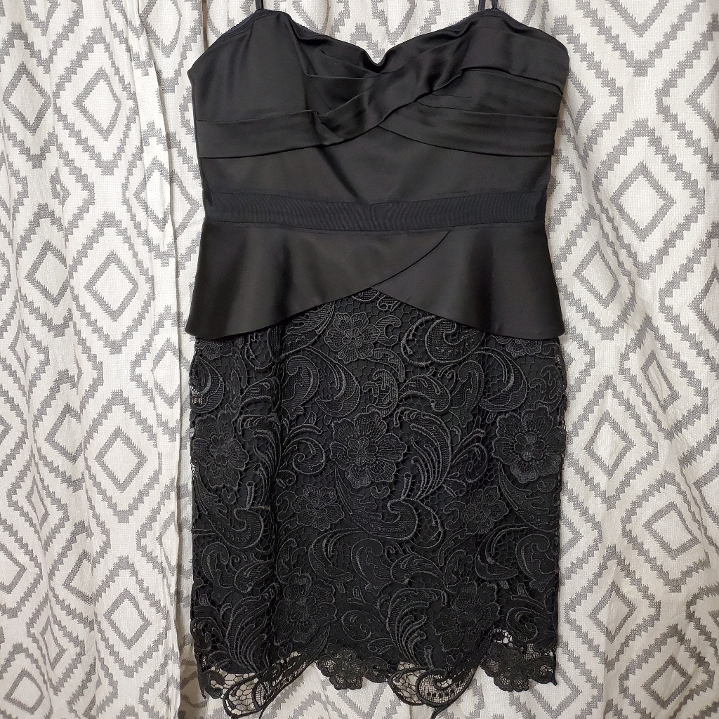 Bcbgmaxazria Black Lace And Satin Strapless Dress